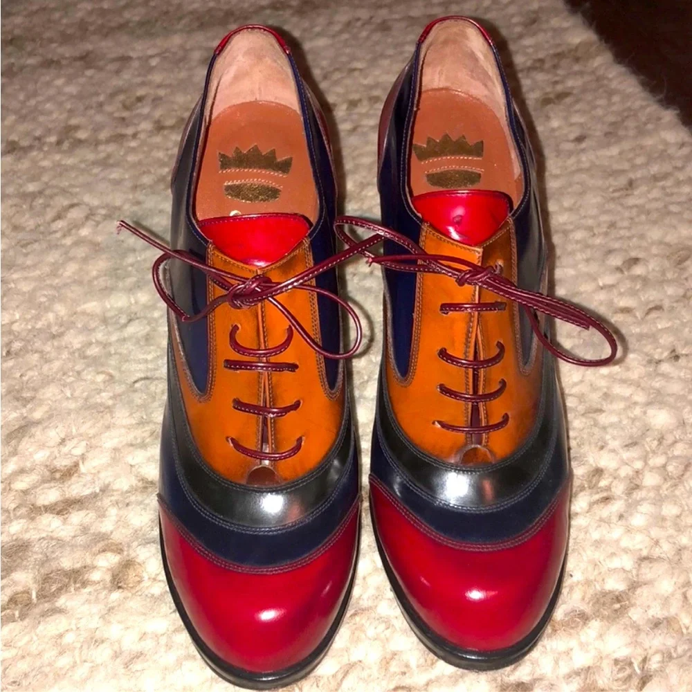 OUTRAGEOUS VTG Sz 7.5 ERNESTO ESPOSITO Multicolor leather platform hi heel Shoes - Picture 3 of 9